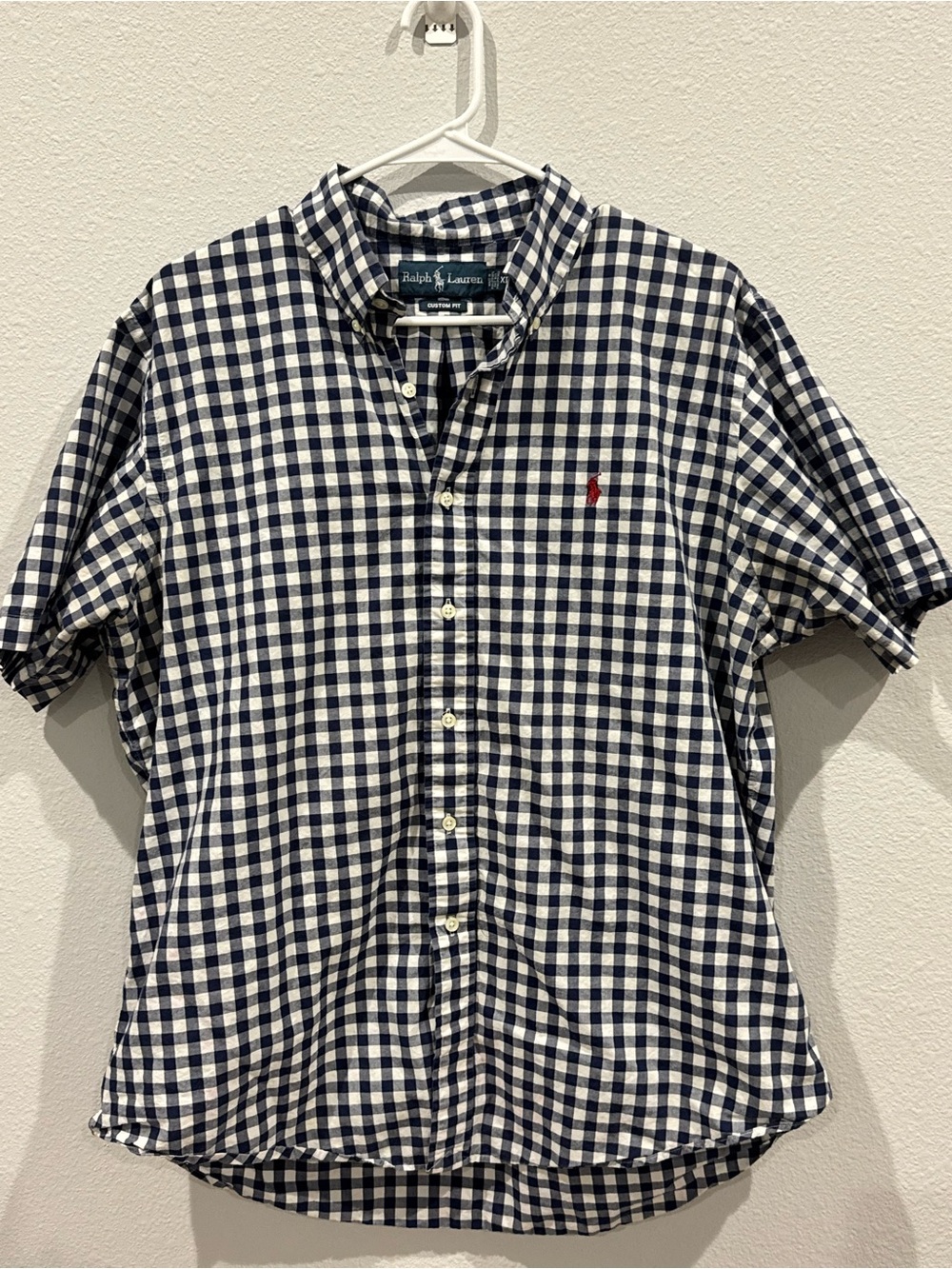 Ralph Lauren Men’s Short-Sleeve Navy & White Gingham Button-Down Shirt
